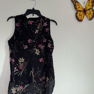 Vince Camuto Black Floral Sleeveless Blouse